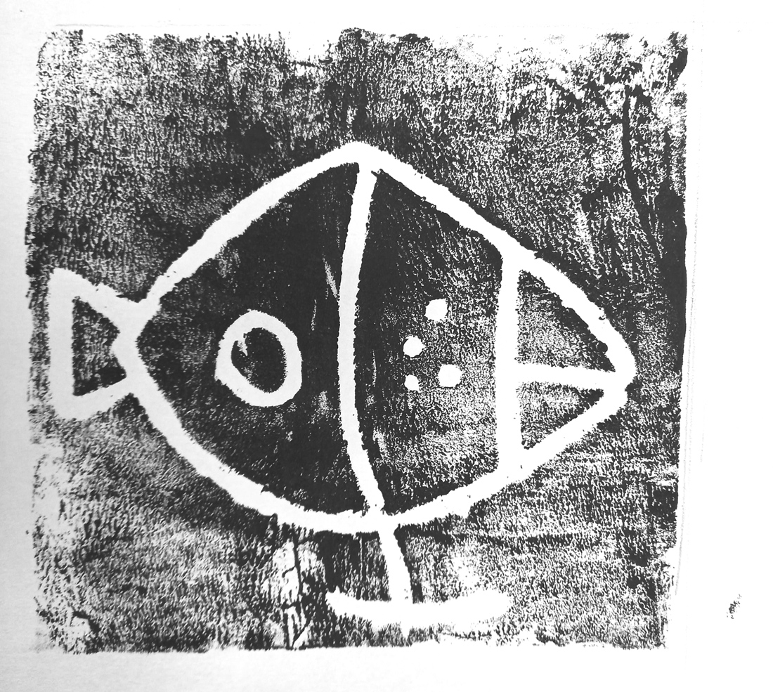 Petroglifo gallego elaborado por los alumnos de 1º Educación Secundaria del Centro Educativo Gençana, dentro del proyecto "Abuelísimos" sobre la prehistoria