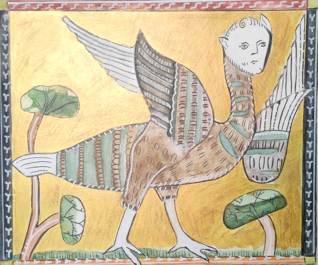 Representación pictórica de un animal mitológico, Harpie, elaborado por un alumno de 2º ESO del Centro Educativo Gençana