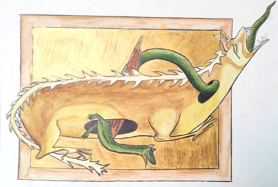 Representación pictórica de un animal mitológico, Hidra, elaborado por un alumno de 2º ESO del Centro Educativo Gençana