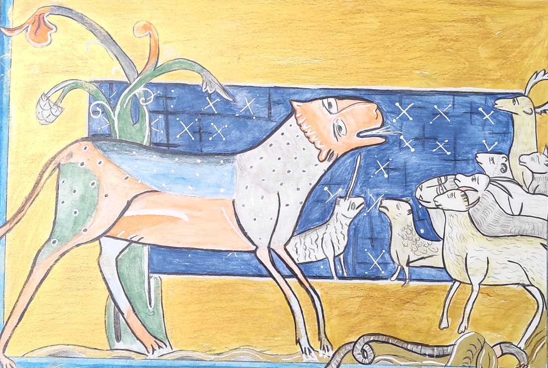 Representación pictórica de un animal mitológico, Panther, elaborado por un alumno de 2º ESO del Centro Educativo Gençana