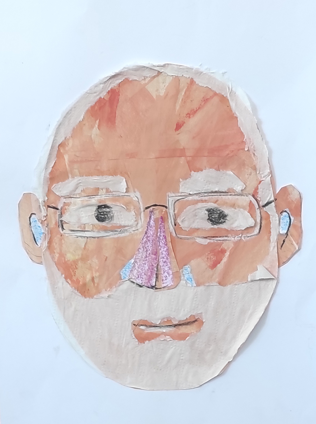 Retrato de Eric Carle realizado con la técnica de collage