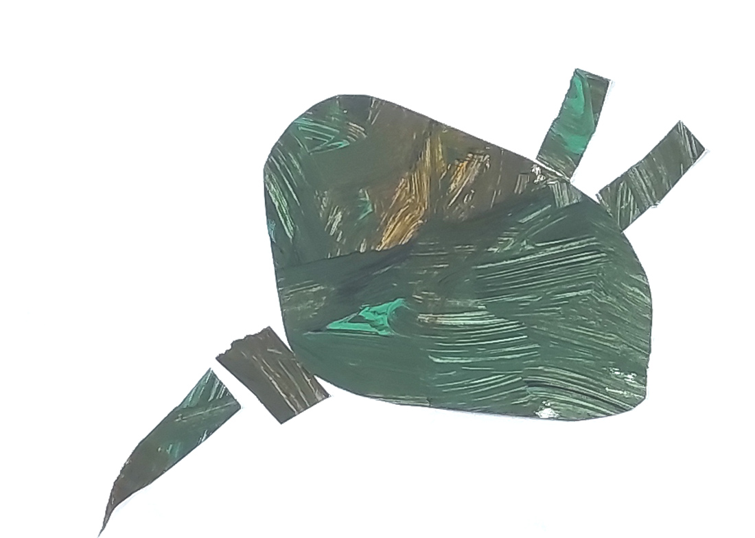 Medusa verde realizada con recortes de papel y tempera por alumnos de 3 años del Centro Educativo Gençana