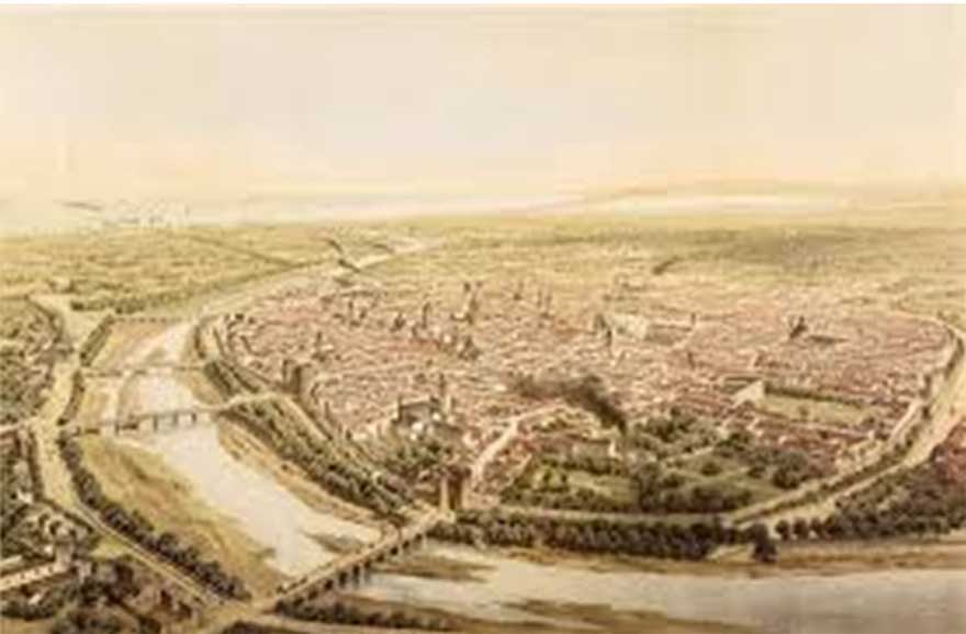 Grabado que ilustra cómo era Valencia en la época medieval